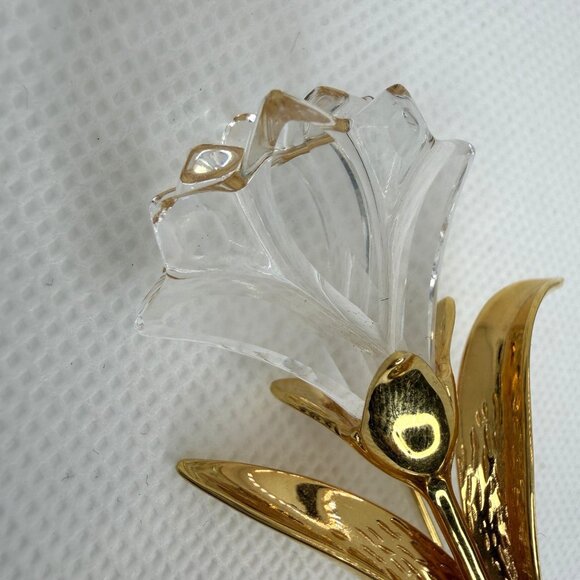 Retired Swarovski Tulip Flower Brooch Swan Logo Gold Tone Clear Crystal Pin - Picture 6 of 7